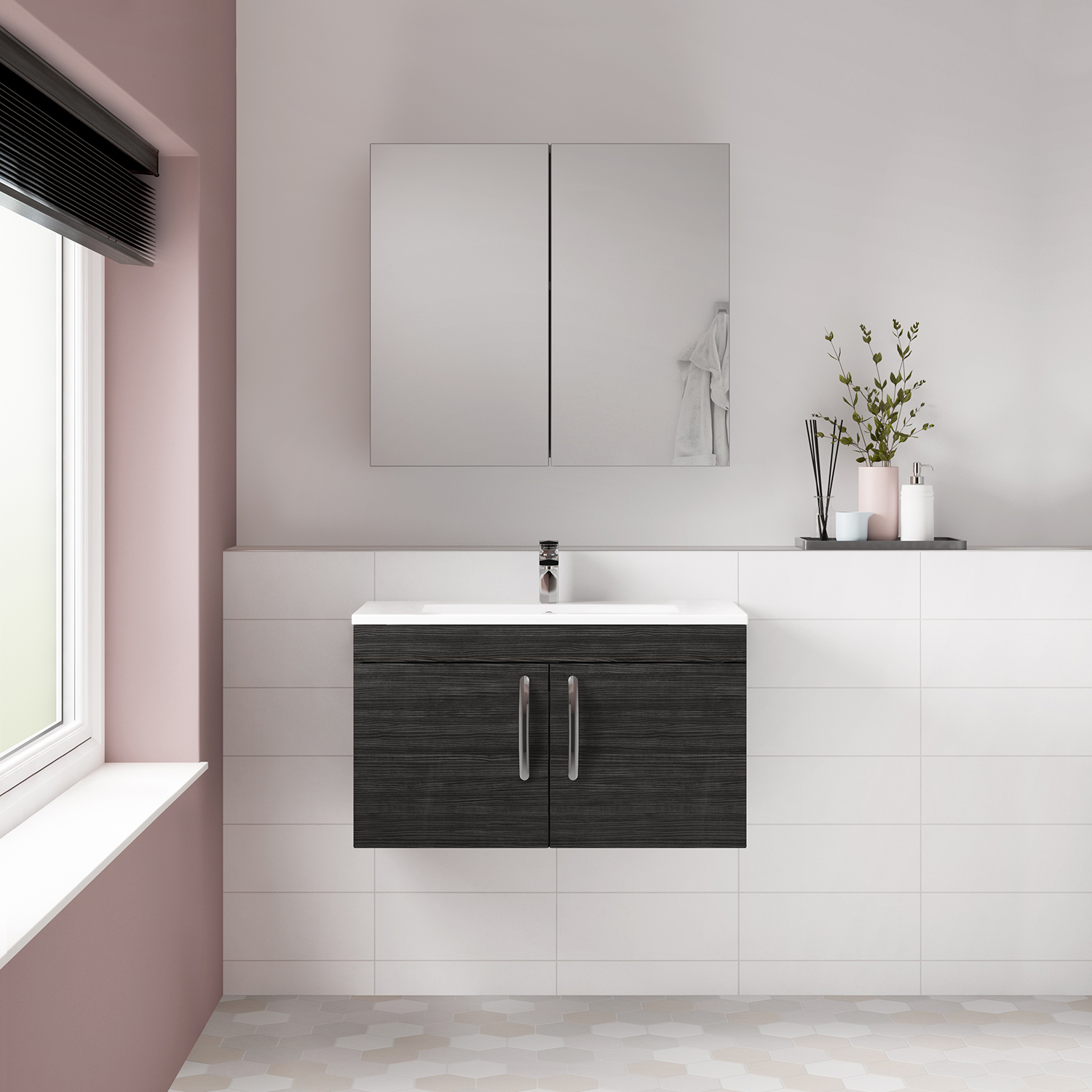 Gloss White Nuie ATH020W Athena ǀ Modern Bathroom Wall Hung Contemporary Double Soft Close Drawer Vanity Worktop Unit Suitable for Vessel Basin 500mm 